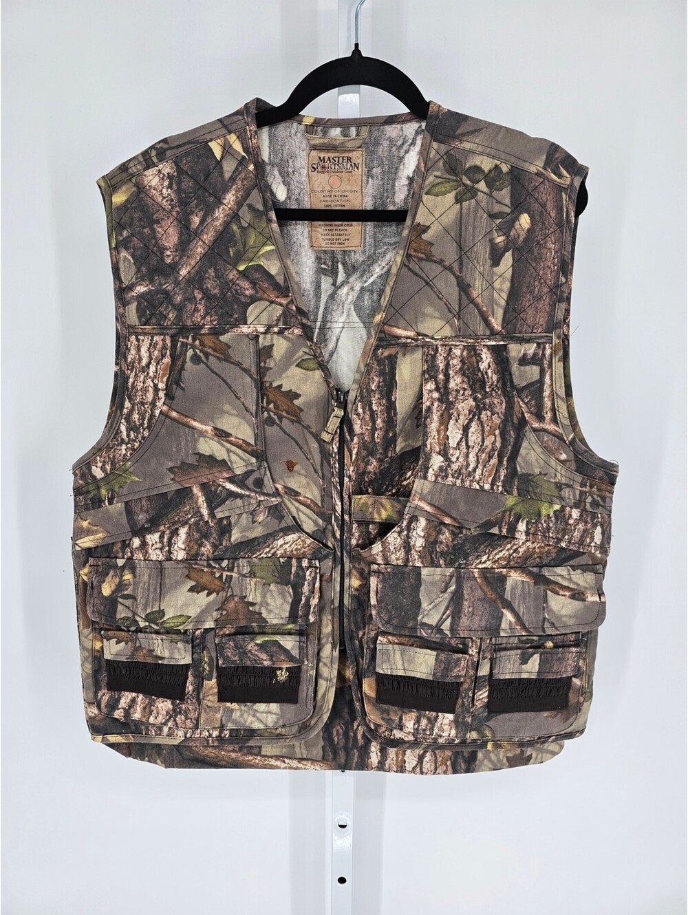 Master Sportsman Men's Zip-Up Pockets Cotton Fishing Camouflage Vest Size L